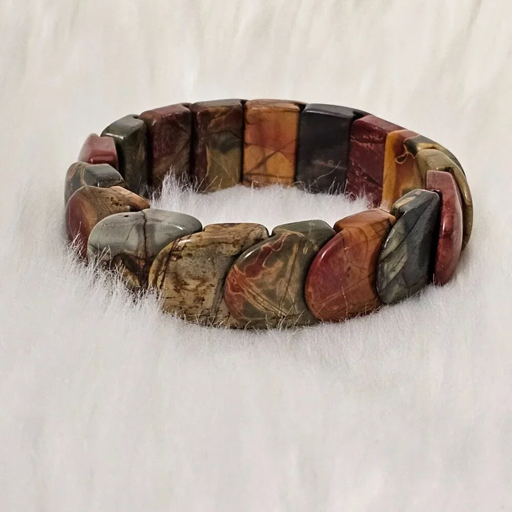 Jasper Natural Stone New Overlap Multi Color Stretch Bracelet